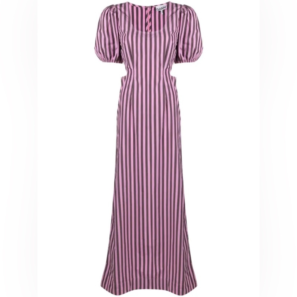 GANNI striped cut-out organic cotton dress